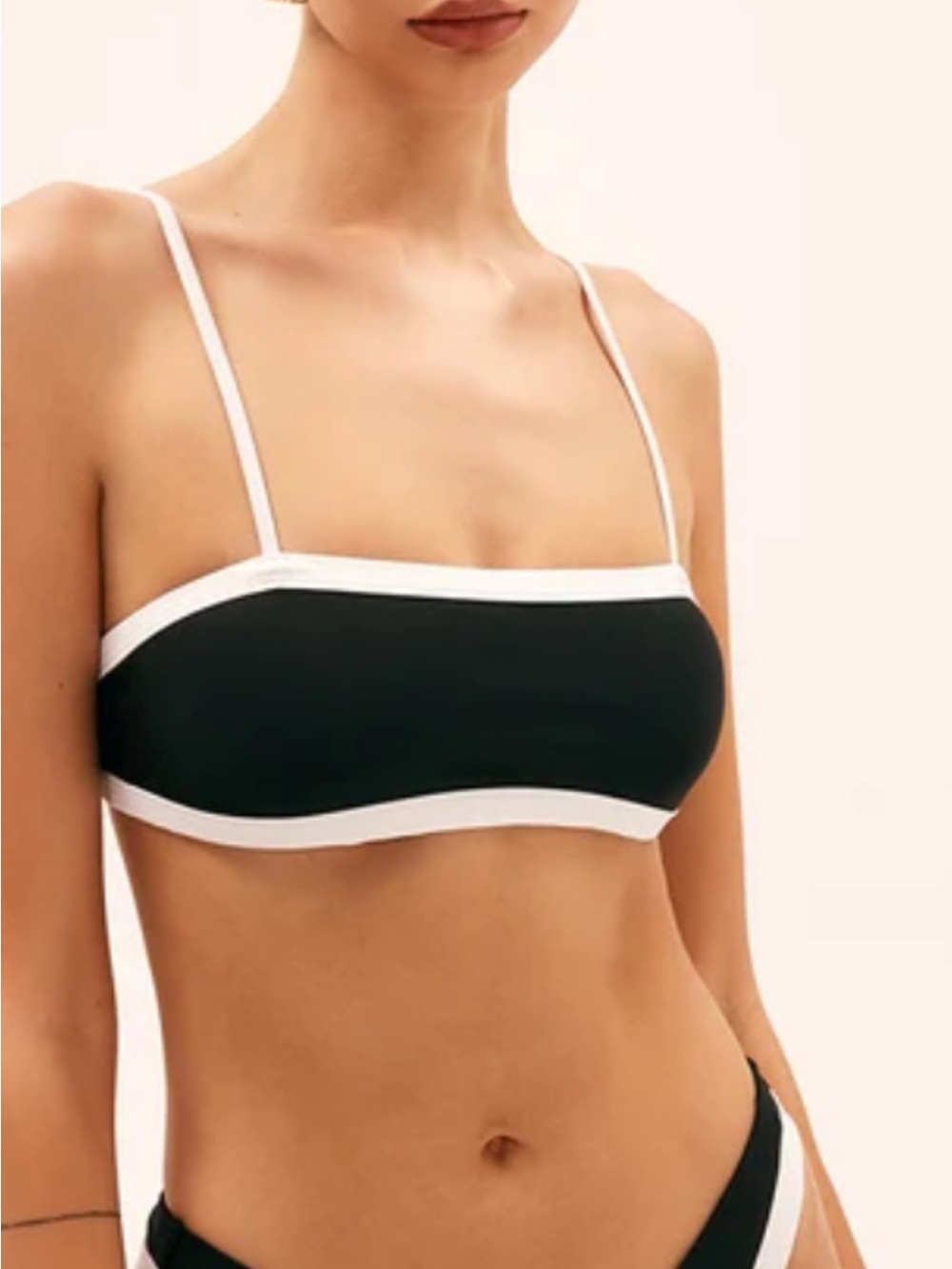 Commense Black and White Strapped Bandeau Bikini Top